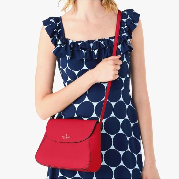 New Kate Spade Monica Flap Crossbody Leather Perfect Cherry - Picture 4 of 5